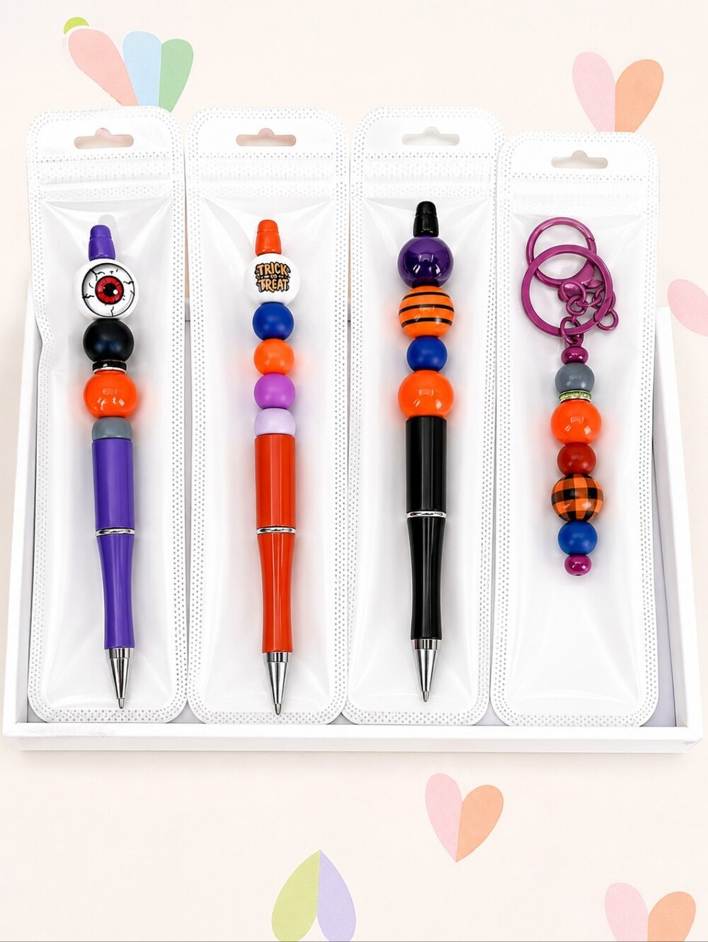 Handmade Beaded Pen & Keychain Set – 3 Pens Bundle Halloween